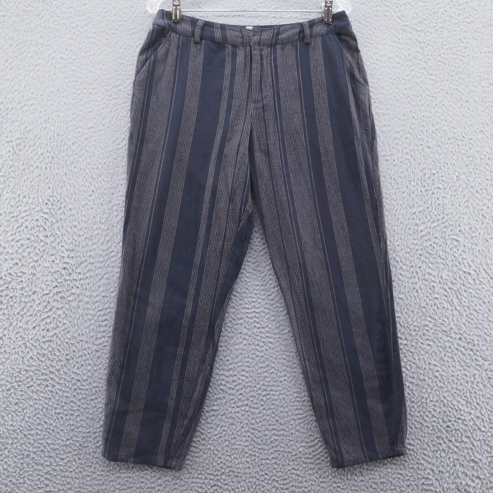 Garnet Hill Womens Navy Blue Striped Tapered Ankle Pants Size 6 Cotton Stretch